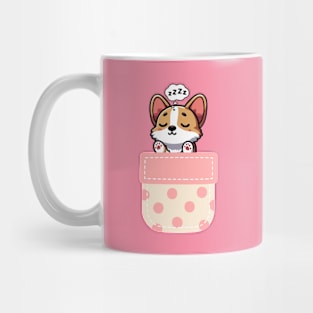 Sleepy Corgi in Polka Dot Pocket Mug